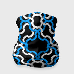 Бандана-труба Сине-белые полосы на чёрном фоне, цвет: 3D-принт