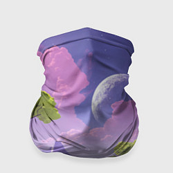 Бандана-труба Фиолетовые горы зеленые деревья и космос, цвет: 3D-принт