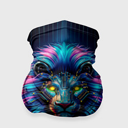 Бандана-труба Неоновый лев в стиле киберпанк, цвет: 3D-принт
