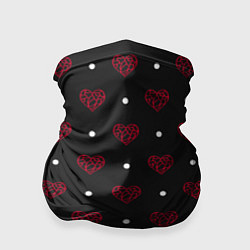 Бандана-труба Красные сердечки и белые точки на черном, цвет: 3D-принт