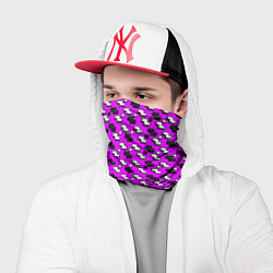 Бандана-труба Чёрно-белые фигуры на розовом фоне, цвет: 3D-принт — фото 2