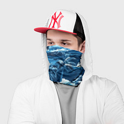 Бандана-труба Пальмы и волны - голубые оттенки паттерн, цвет: 3D-принт — фото 2