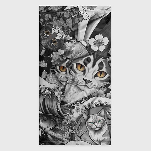 Бандана С котами и рыбой на фоне сакуры в волнах / 3D-принт – фото 3