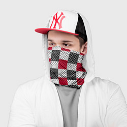 Бандана-труба Черно-красный с белым пэчворк в горошек, цвет: 3D-принт — фото 2