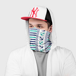 Бандана-труба Морской орнамент с якорями и полосками, цвет: 3D-принт — фото 2