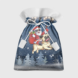 Мешок для подарков Санта едет на мопсе, цвет: 3D-принт