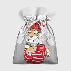 Мешок для подарков Тигр с чашкой кофе, цвет: 3D-принт
