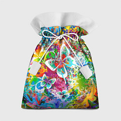 Мешок для подарков Яркое безумие Бабочки, кляксы, граффити, цвет: 3D-принт