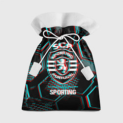 Мешок для подарков Sporting FC в стиле Glitch на темном фоне, цвет: 3D-принт