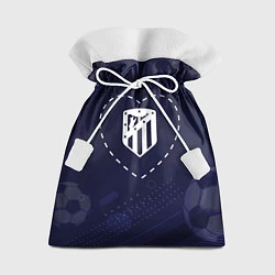 Мешок для подарков Лого Atletico Madrid в сердечке на фоне мячей, цвет: 3D-принт