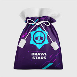 Мешок для подарков Символ Brawl Stars в неоновых цветах на темном фон, цвет: 3D-принт