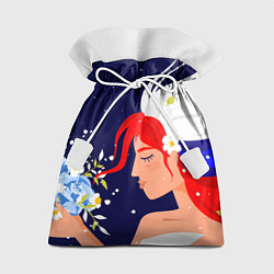 Мешок для подарков Русская девушка с триколором на волосах, цвет: 3D-принт
