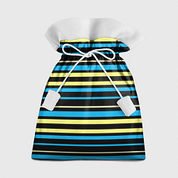 Мешок для подарков Желто-голубые полосы на черном фоне, цвет: 3D-принт