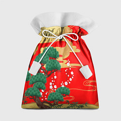 Мешок для подарков Японский пейзаж на красном, цвет: 3D-принт