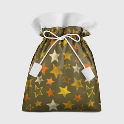 Мешок для подарков Желто-оранжевые звезды на зелнгом фоне, цвет: 3D-принт