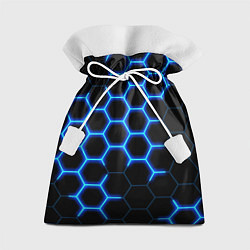 Мешок для подарков Соты на синем неоновом фоне, цвет: 3D-принт