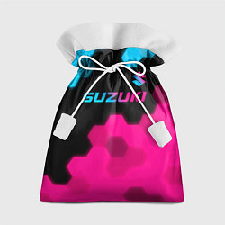 Мешок для подарков Suzuki - neon gradient: символ сверху, цвет: 3D-принт