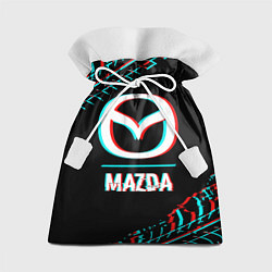 Мешок для подарков Значок Mazda в стиле glitch на темном фоне, цвет: 3D-принт