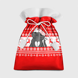 Мешок для подарков Котик новогодний - Свитер с оленями, цвет: 3D-принт