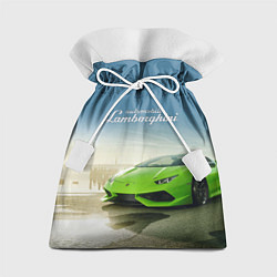 Мешок для подарков Ламборджини на берегу океана, цвет: 3D-принт