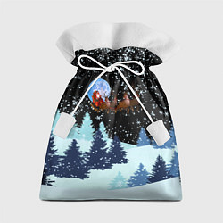 Мешок для подарков Санта на оленях в ночном небе, цвет: 3D-принт