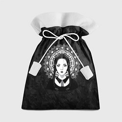 Мешок для подарков Готическая девушка и округлый орнамент с черепами, цвет: 3D-принт