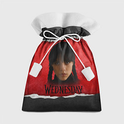 Мешок для подарков Уэнсдэй красно-черный фон, цвет: 3D-принт