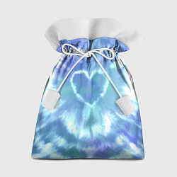 Мешок для подарков Сердце - тай-дай - голубой, цвет: 3D-принт
