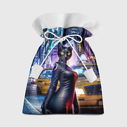 Мешок для подарков Модная чёрная кошечка в Нью-Йорке, цвет: 3D-принт