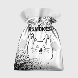 Мешок для подарков Ramones рок кот на светлом фоне, цвет: 3D-принт