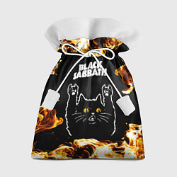 Мешок для подарков Black Sabbath рок кот и огонь, цвет: 3D-принт