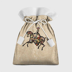 Мешок для подарков Ретро девушка на лошади и винтажные цветы, цвет: 3D-принт