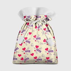 Мешок для подарков Любовь - надпись и сердечки, цвет: 3D-принт