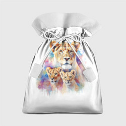 Мешок для подарков Львица мама с двумя львятами, цвет: 3D-принт