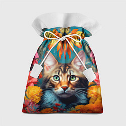 Мешок для подарков Дикая кошка в цветах, цвет: 3D-принт