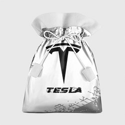 Мешок для подарков Tesla speed на светлом фоне со следами шин, цвет: 3D-принт