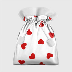 Мешок для подарков Красные сердечки на белом, цвет: 3D-принт