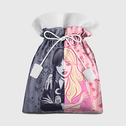 Мешок для подарков Барби и Уэнсдей - мои две личности: в стиле тату, цвет: 3D-принт