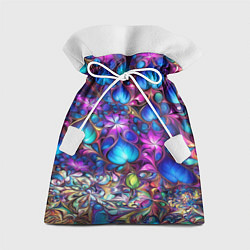 Мешок для подарков Абстракция синие листья и фиолетовый цветы, цвет: 3D-принт