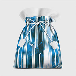 Мешок для подарков Киберпанк полосы белый и синий, цвет: 3D-принт