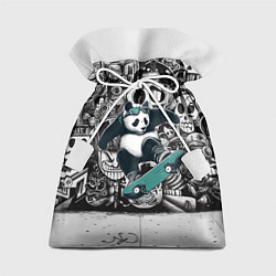 Мешок для подарков Скейтбордист панда на фоне граффити, цвет: 3D-принт