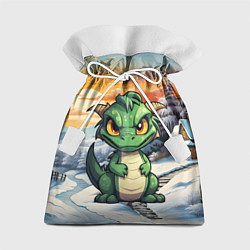 Мешок для подарков Зеленый дракон на новогоднем закате, цвет: 3D-принт