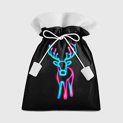 Мешок для подарков Неоновый олень на чёрном фоне, цвет: 3D-принт
