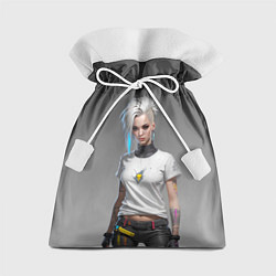 Мешок для подарков Блондинка в белой футболке Cyberpunk 2077, цвет: 3D-принт