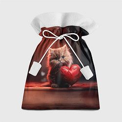 Мешок для подарков Пушистая кошечка с сердечком 14 февраля, цвет: 3D-принт