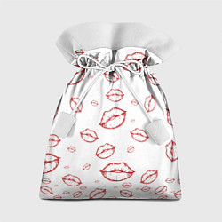 Мешок для подарков Паттерн красные губы на белом - lips classic, цвет: 3D-принт