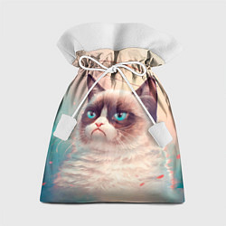 Мешок для подарков Мемный кот Grumpy Cat с нимбом, цвет: 3D-принт