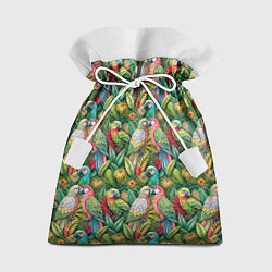 Мешок для подарков Влюбленные попугаи в листьях, цвет: 3D-принт
