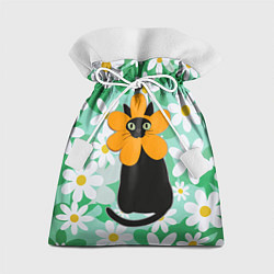 Мешок для подарков Черный кот хиппи в костюме цветочка, цвет: 3D-принт