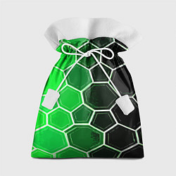 Мешок для подарков Белые шестиугольники на чёрно-зелёном фоне, цвет: 3D-принт